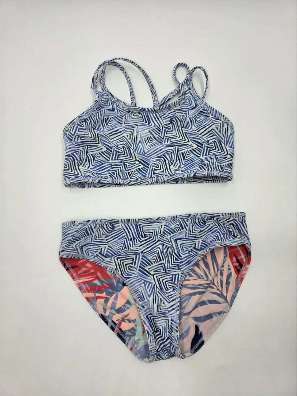 Athleta Girl Palm Oasis print reversible bikini top and bottoms size S